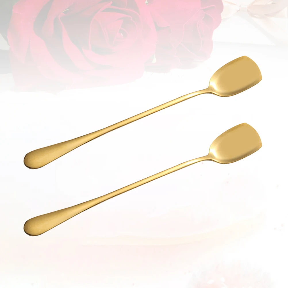 

6pcs Stainless Steel Ice Cream Spoon Handle Reusable for Tall Glasses Cups Kitchen Cafe Bartending Ice Scoop