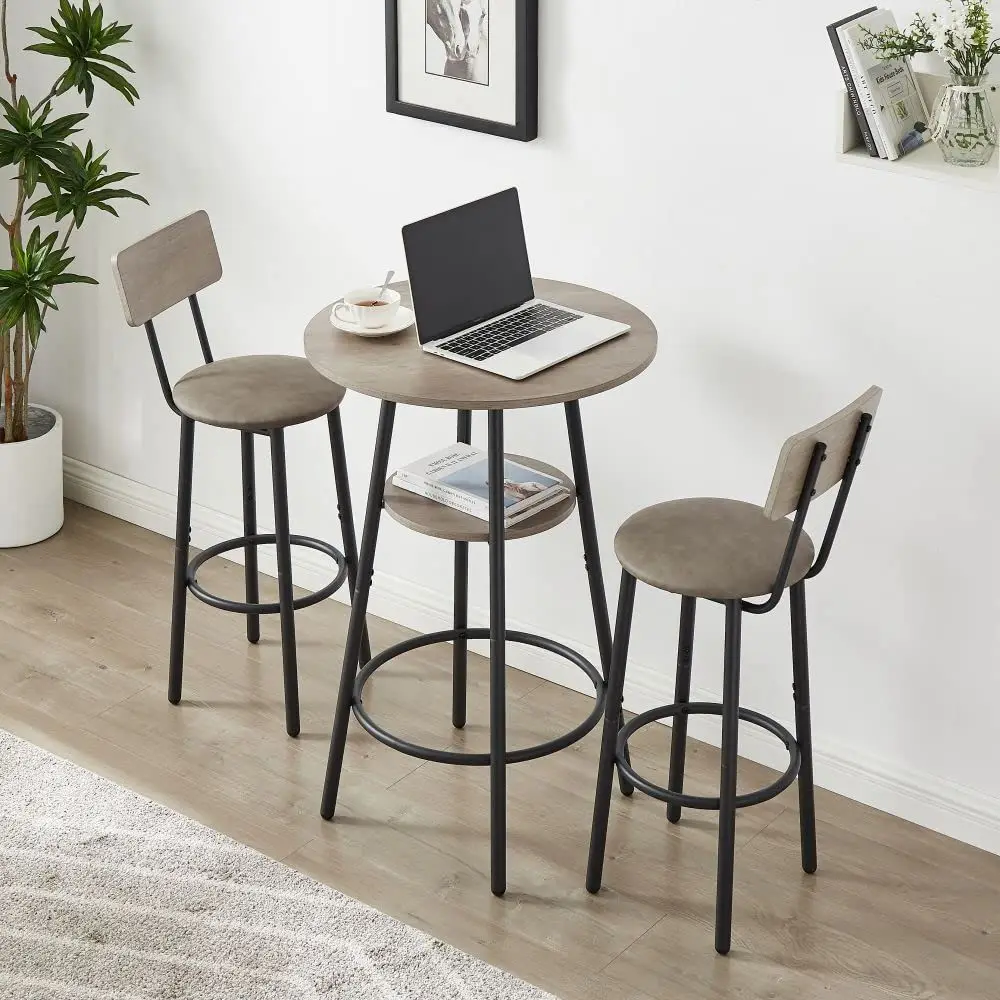 

Table Set for 2 with 2 PU Upholstered Stools, Pub Bistro Dinning Table and Stools with Backrest, Counter Height Bar Table Set f