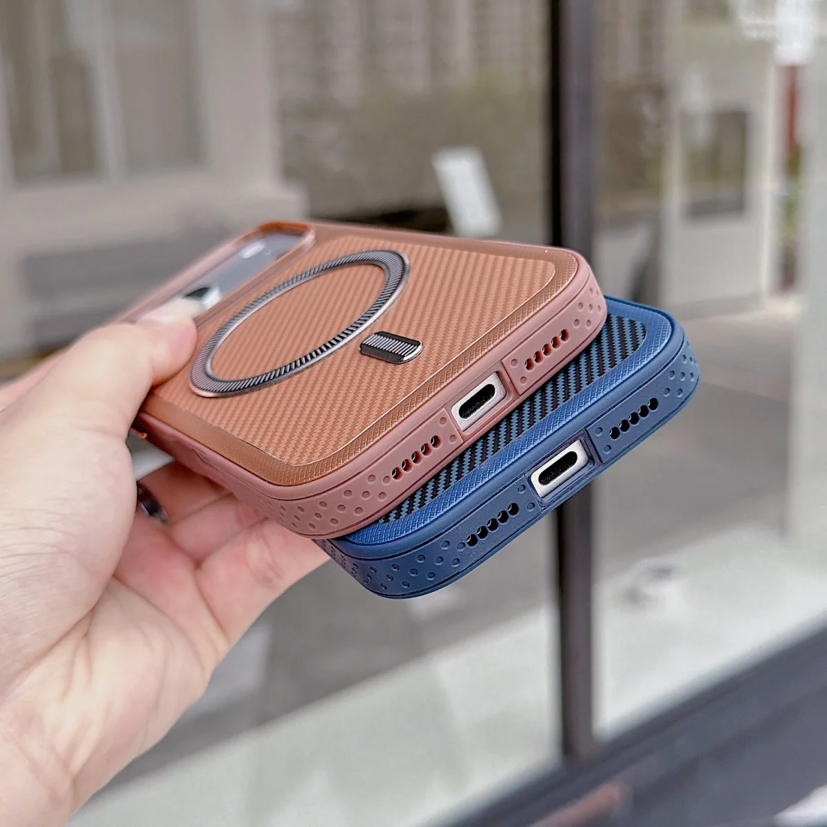 Carbon Fiber PU Leather Texture For Magsafe Magnetic Case For iPhone 18 17 16 15 14 13 Pro Max Hybrid Bumper Armor Phone Cover view 5