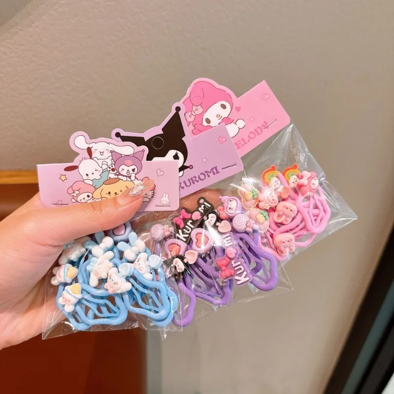 10 Pieces Sanrio Kitty Children\'s Cloud Hair Clip Cinnamoroll Cute Girls Back Bangs BB Clip Kuromi Girls Hair Clip Headwear