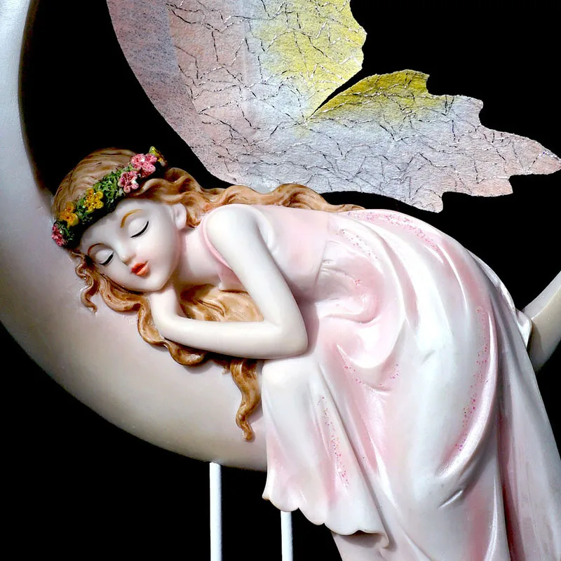 Lovely Moon Fairy Statue Resin Sculpture Bedroom Girl Ornament Shelving Craft Decor Birthday Gift for Daughter