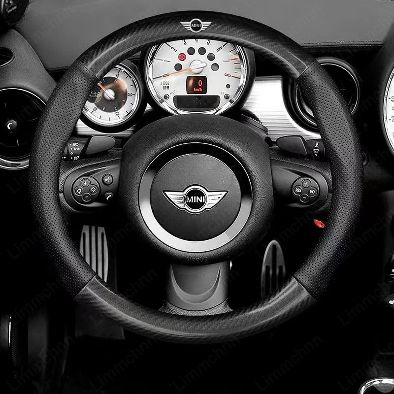 

Car Steering Wheel Cover For Mini Cooper One S JCW F55 F56 F57 F60 R50 R53 R56 3D Embossing Carbon Fiber Leather Car Accessories