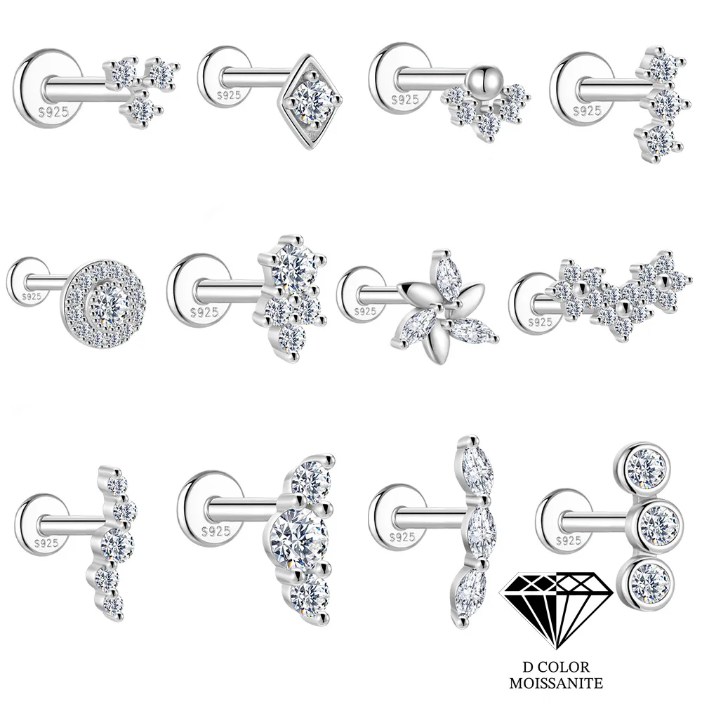 S925 Sterling Silver Moissanite Ear Multi-style Star Clover Chain Cartilage Helix Tragus Conch Ear Jewelry For Women