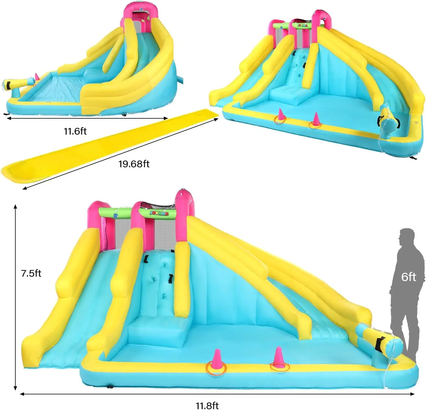 Corrediça de água inflável com corrediça de água de gramado de 20 pés e bodyboard, correios de água para quintal infantil com mola e piscina, sopro de 1min