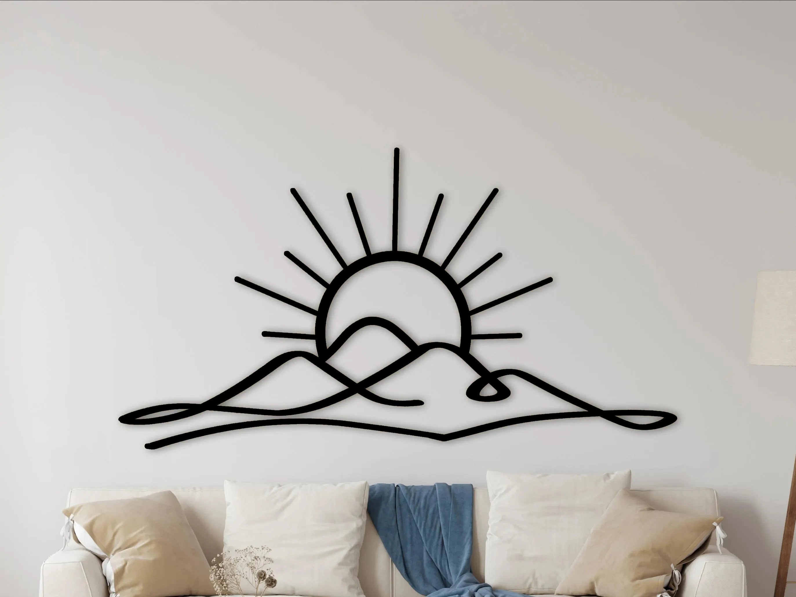 Sunset Wall Art Metal Decor Sun Behind Mountains Boho Wall Hanging