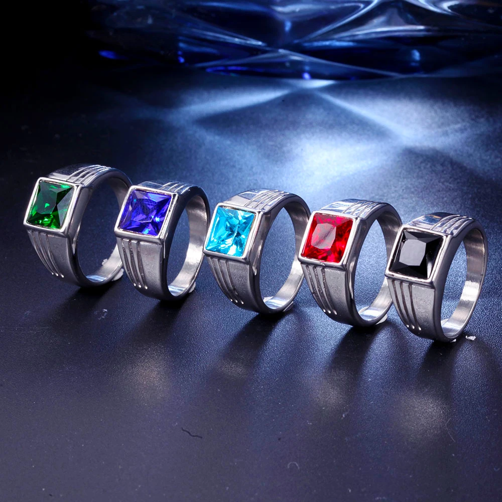 Non-fading High Quality Big Stone Rings for Men Women Punk Hip Hop 316L Stainless Steel Ring Fashion Jewelry Gifts Dropshipping