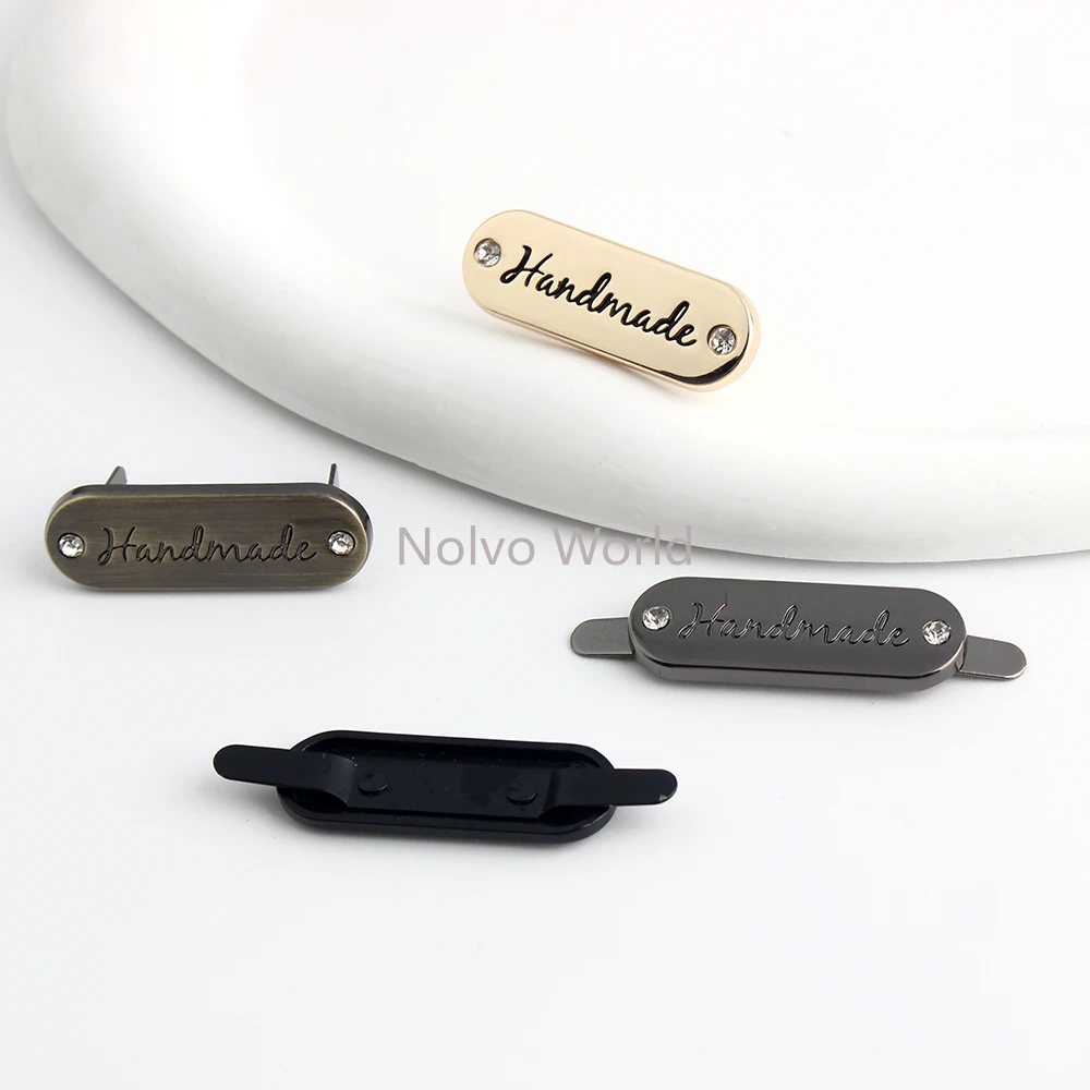 10/50/100PCS 35x12mm Handmade Labels Tags With Rhinestone Diamonds For Clothes Handbag Purse Bags PU Leather Jeans Accessories view 4
