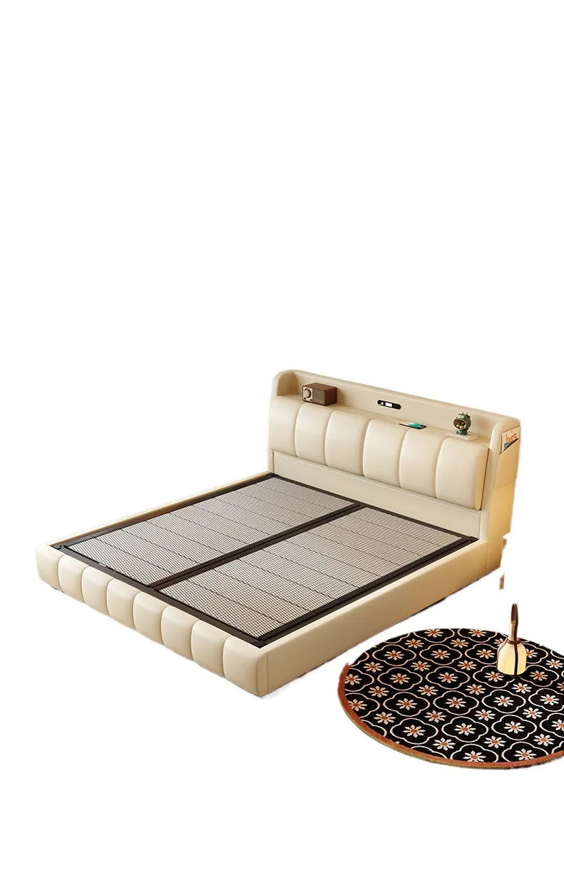 

Leather bed, modern, simple, light luxury, master bedroom Internet celebrity cream style, multi-functional