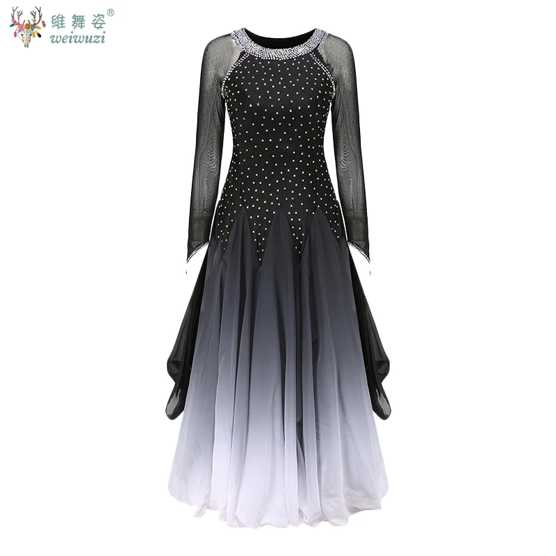 Traje de desempenho de dança moderna high-end elástico gradual mudança de cor vestido adulto valsa dança de salão roupas de competição