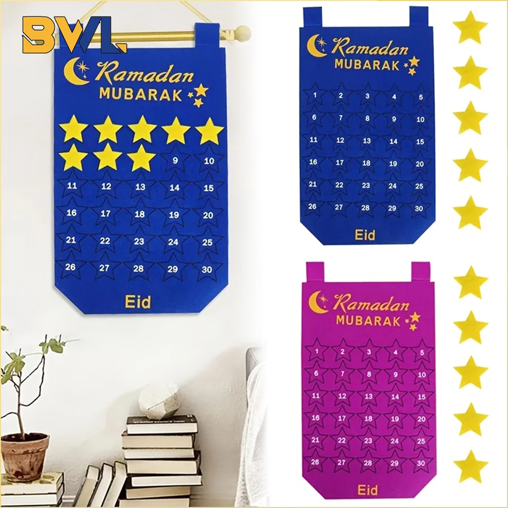 Ramadan Mubarak Countdown Calendar Felt Hanging Wall Decor Islamic Eid Home Decoration Ramadan Kareem Party Supplies