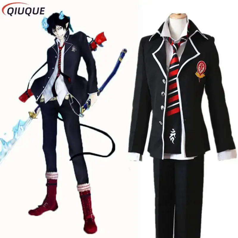 Fato de Cosplay Anime Masculino, Azul Exorcista, Rin Okumura, Uniforme Escolar, Roupa, Fatos