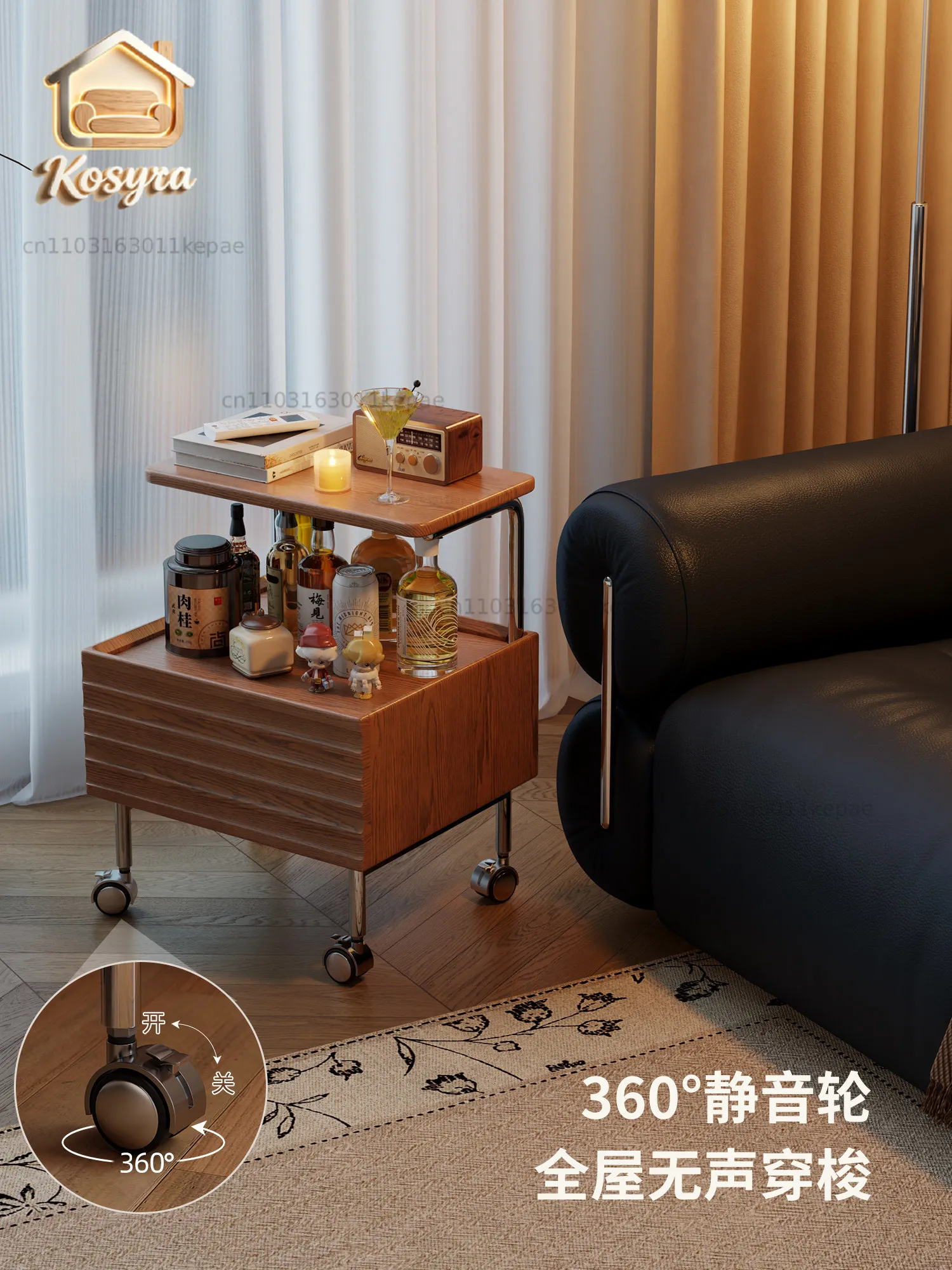 Winter wood solid wood Bauhaus bedside table, household medium and ancient style small movable shelf, bedroom bedside
