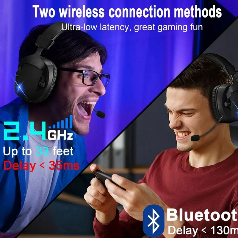 T04C- Cuffie da gioco wireless con microfono Cuffie Bluetooth 2.4G USB 3,5 mm cablate 3 modalità per PC, laptop, PS4, PS5, Mac