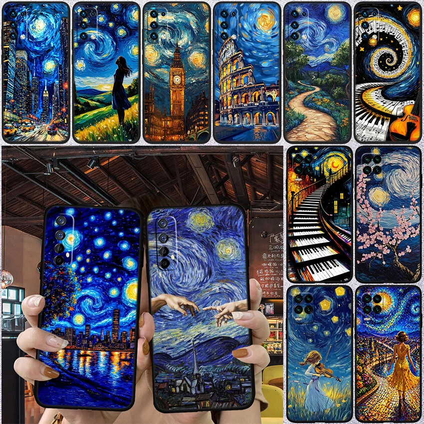 IW25 Starry Night Van Gogh Phone Case for Samsung Galaxy S20 S21 S22 Ultra FE + Plus A21S A22 A24 A25 A26 A30 A30S A31