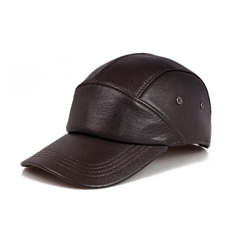 New 2024 Autumn Man Genuine Leather Baseball Caps Male Casual Sheepskin Belt Ear Warm 56-60 Adjustable Sprot Flight Hats