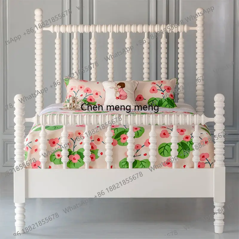 French solid wood bed 1.8 meters largewhite pillar bed 1.5 meters cream princess bed
