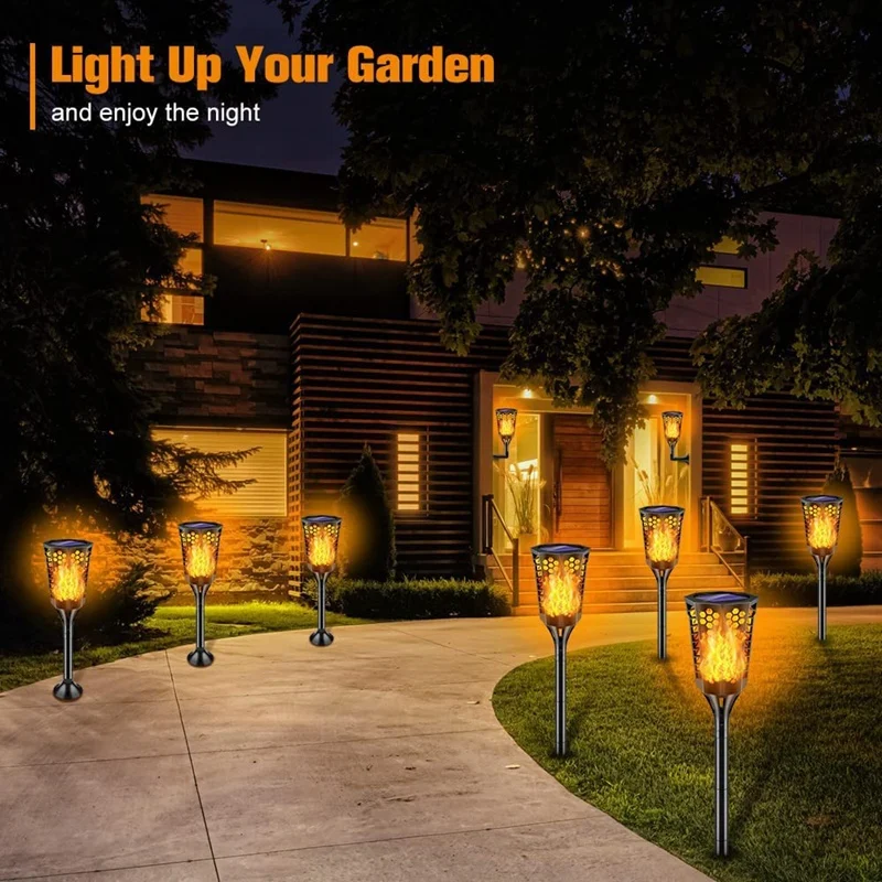 Solar Torch Lights With Flashing Flame,Waterproof Auto On/Off Outdoor Lights For Garden Courtyard Deck Decoration