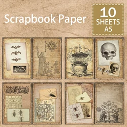 10 Sheets A5 Size Halloween Skull Heart Insect Plant Background Vintage Grunge Journal Planning Scrapbooking
