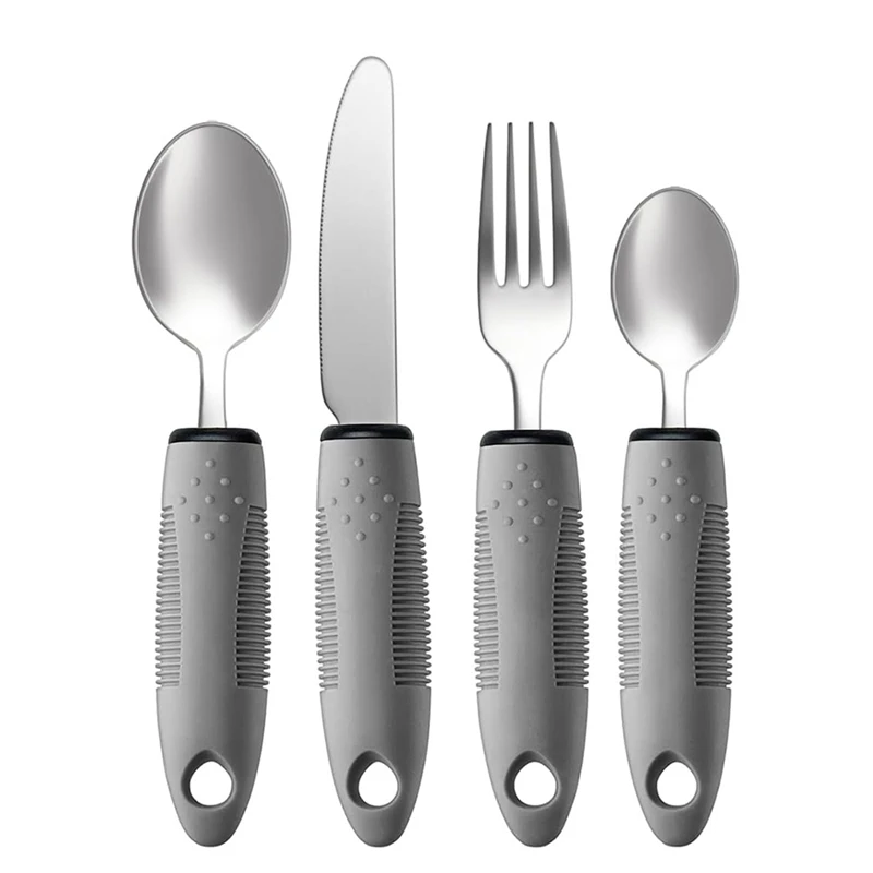 Adaptive Utensils Set, Adaptive Utensils 4Pcs For Hand Tremors,Elderly, Arthritis,Parkinsons-Built Up Utensils