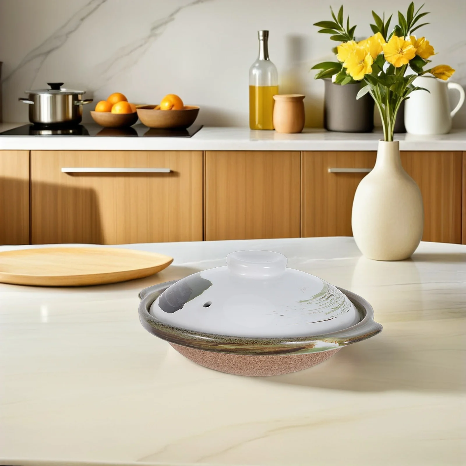 

Clay Rice Cooker Pot Earthenware Casserole Classic Design Ideal for Traditional Asian Kitchen Cooking Stew Porridge Terracotta