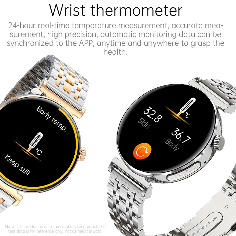 JA02 نساء ساعة ذكية نمط فاخر بلوتوث الاتصال مراقبة نسبة الأكسجين في الدم أنثى Smartwatch 1.28 "HD AMOLED عرض سيدة ساعة