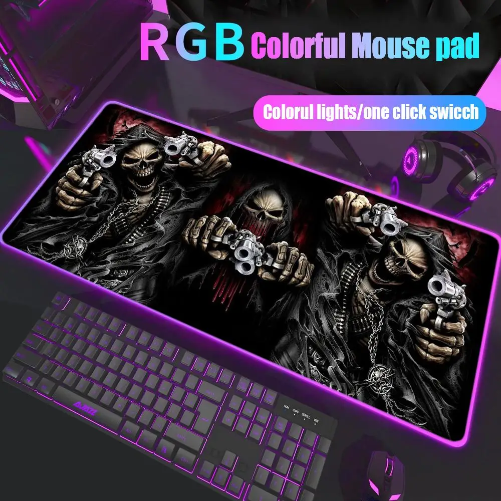 

Dark Horror Skull Mouse Pad Gamer Rgb Desk Mat Back Light Led Mousepad Setup Gaming Accessories Deskmat Big Mousepad Backlight