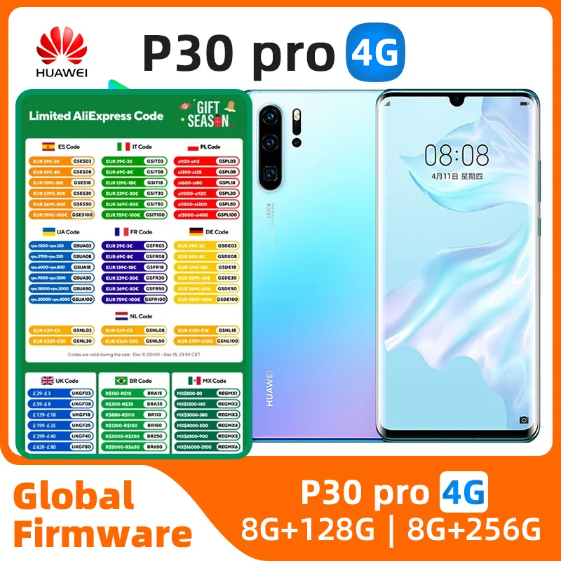 Original CN Version Huawei P30 Pro Smartphone Android 6.47 inch 128GB/512GB 40MP Camera Google Play Store Mobile used phones