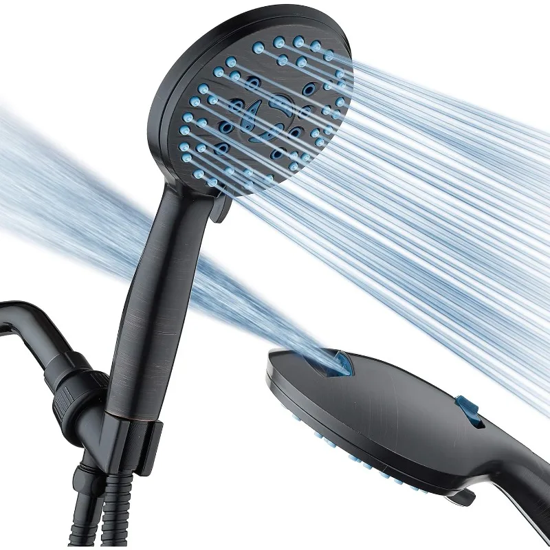 High Pressure 8-mode Handheld Shower Head - Anti-clog Nozzles, Built-in Power Wash to Clean Tub, Tile & Pets, Extra Long 6