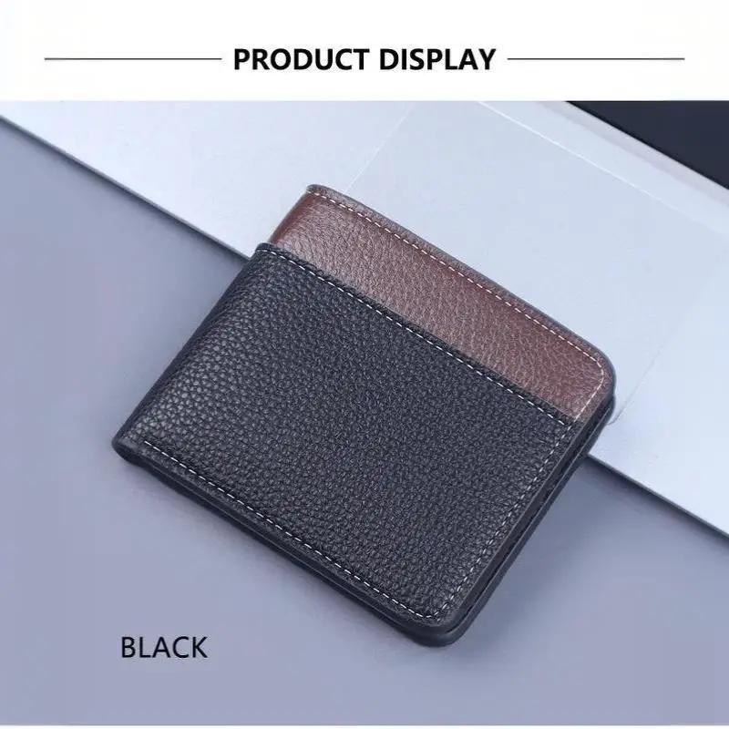 Minimalistisches Herren-Portemonnaie aus PU-Leder, Schwarz, Kaffee, große Kapazität, mehrere Fächer, zweifach faltbar, Ausweishalter, für Männer und Frauen. – Detail 11