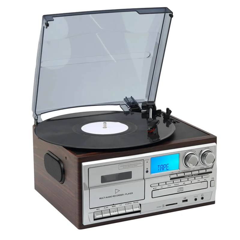 

【A42U】Retro Vinyl Multi Functions Record Player Turntable 3-Speed Phonograph With AM/FM Radio CD/Cassette