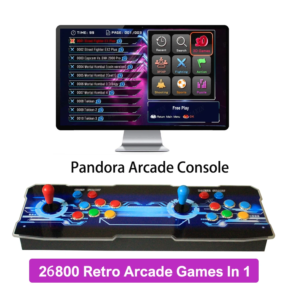 26800 in 1 Pandora box arcade console 2024 3D Retro Arcade Game Console Cabinet Bartop 8 Way Joysticks Push Buttons 