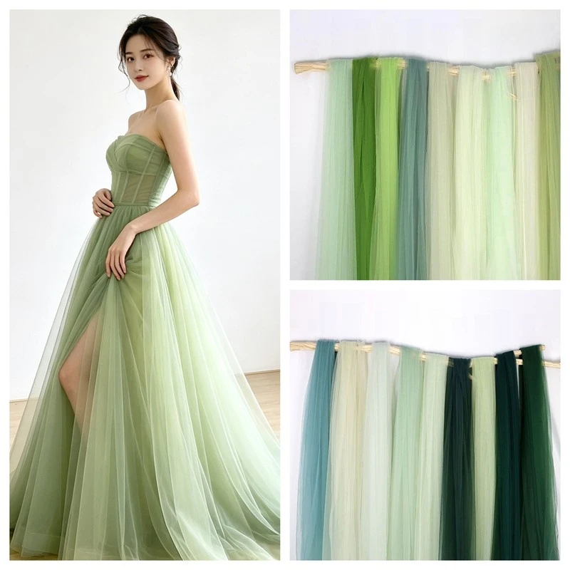 Green Tulle Fabric By The Meter for Clothing Decoration Photo Background DIY Crafts Sewing Thin Soft Breathable Good Drape Cloth