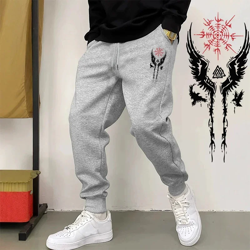 2025 جديد وصول الرجال Sweatpants الغراب القديم طباعة بنطال رياضي الخريف الشتاء الذكور المنزل في الهواء الطلق بنطال رياضي غير رسمي #2