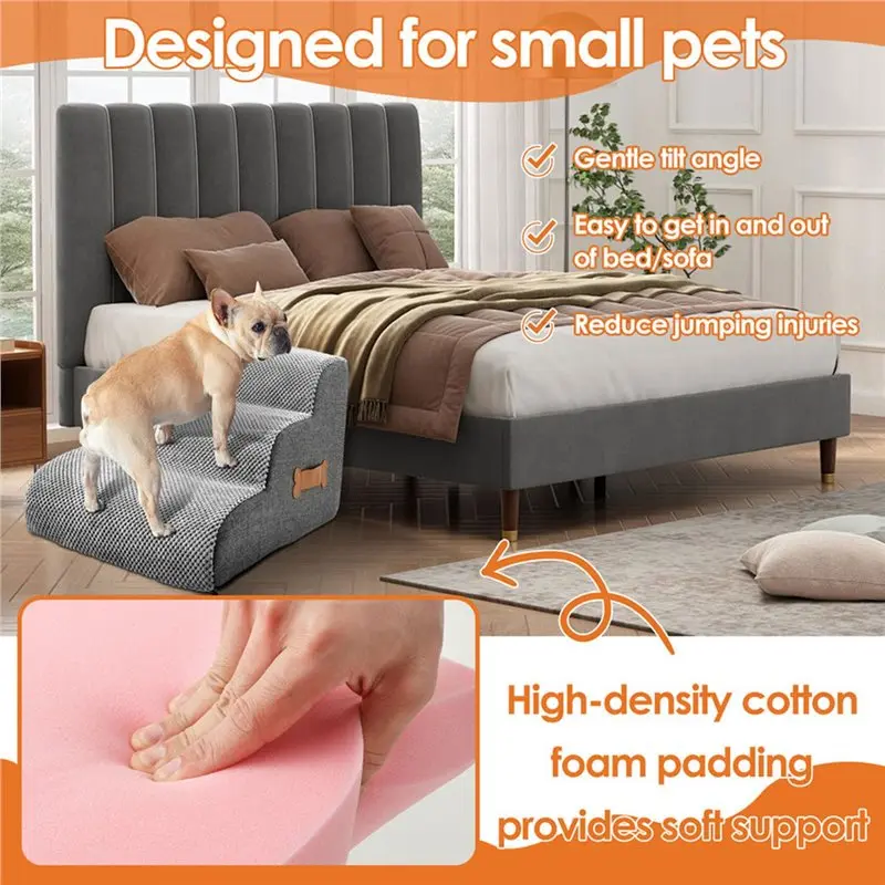 Afbeelding 4: ATTWO-Hond Oprit Trap 2/3 Stap Ananas Fluwelen Kleine Hond Trap Met Spons Spons Vulling En Antislip bodem Dierbenodigdheden Voor Ca