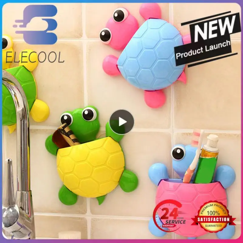 Cute Cartoon Tortoise Shaped Toothpaste Rack Strong Suction Cup Plastic Toothbrush Holder Bathroom Wall Suction Tooth Holder