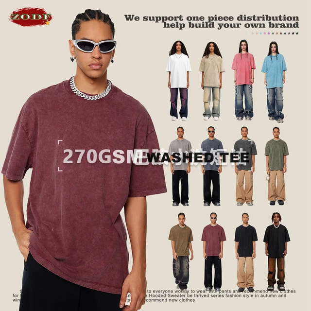 ZODF nowe letnie męskie sprane batikowe bawełniane t-shirty unisex amerykańskie Retro główna ulica 270gsm koszulki z krótkim rękawem Streetwear HY0489