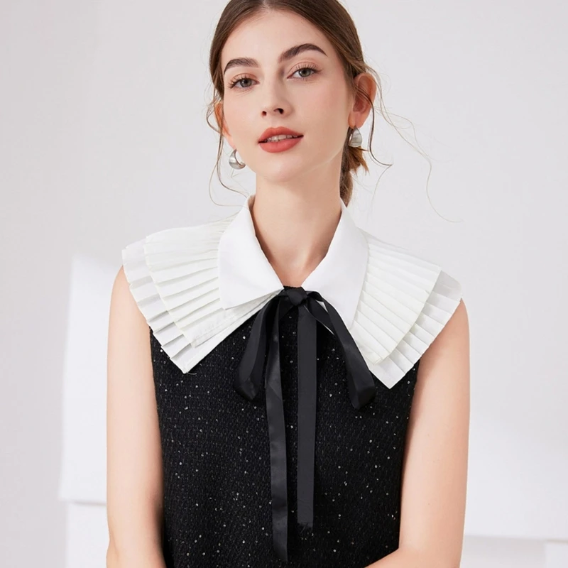 Women Victorian Ruff Collar Adjustable Tie Pleated Detachable Lapel Collar for Shirt Blouse Decorative Spread False Collar