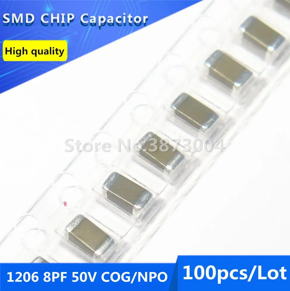 100pcs 1206 8PF 50V COG/NPO 0.5% Thick Film Chip Multilayer Ceramic Capacitor