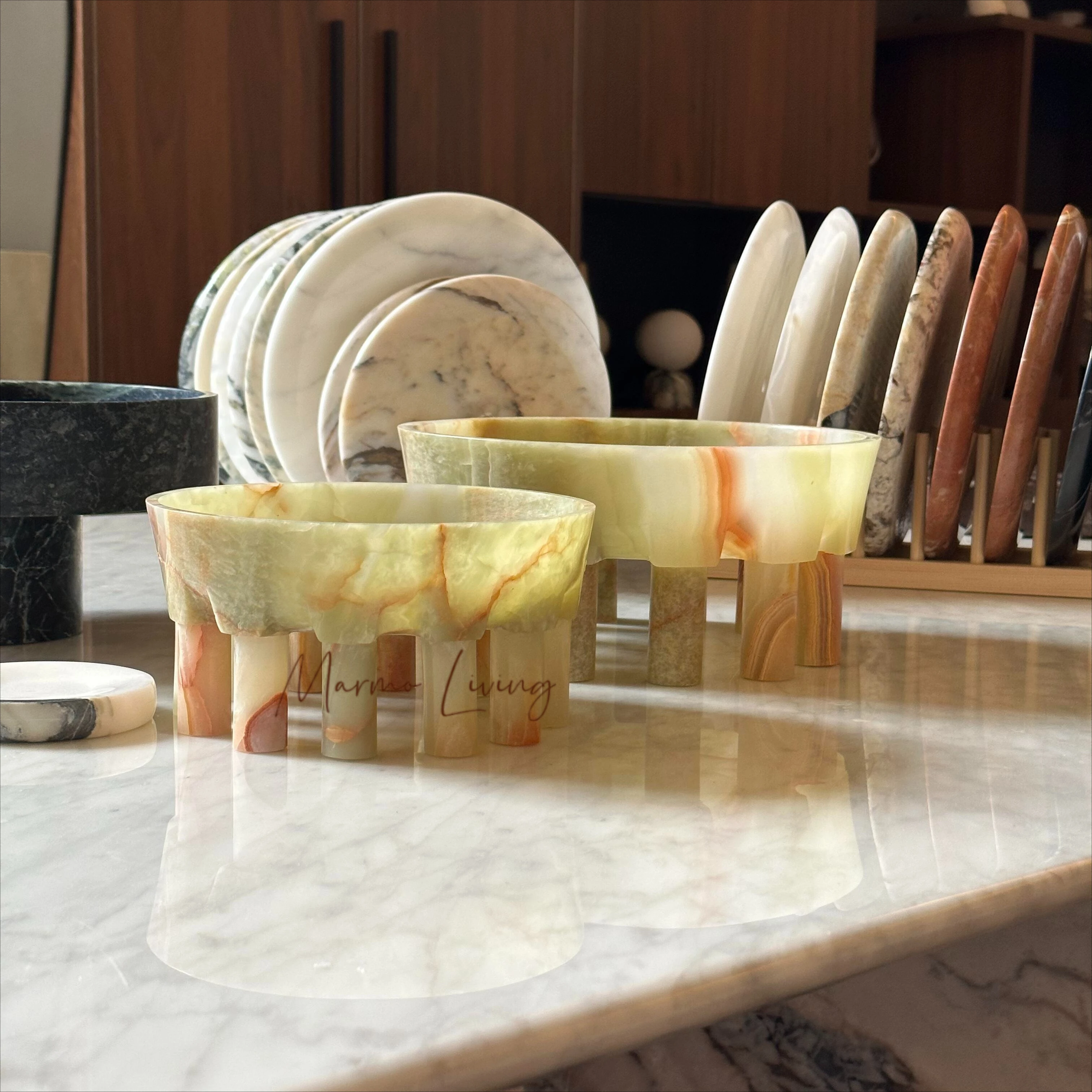 French Vintage Natural Marble Green Onyx Fruit Bowl Designer Decor for Showroom Home Decoration