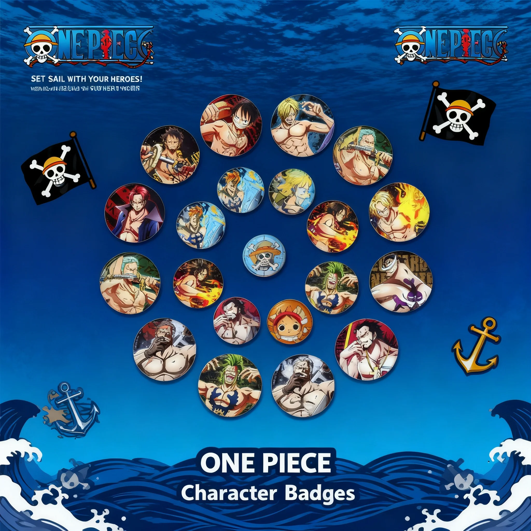 

Зеркальный кулон-значок по аниме One Piece с Луффи, Зоро, Нами, Санджи, Чоппером, Робин, Фрэнки, Бруком, Джинбей, Эйсом, Сабо, Трафальгаром Лоу, Шанксом