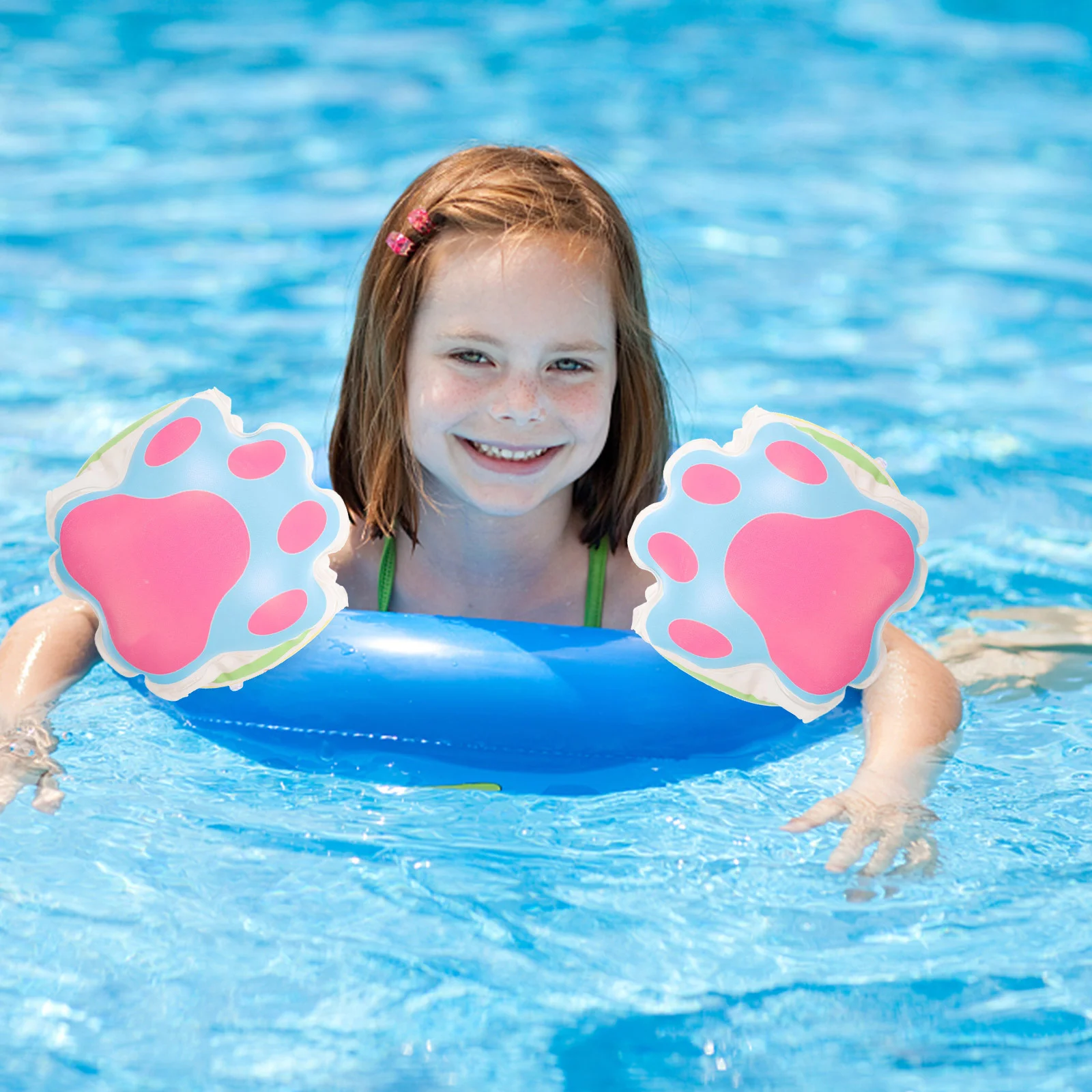 1 par de mangas de braço flutuantes, braçadeiras infláveis em formato de urso fofo para crianças, suporte de segurança para piscina, jogos aquáticos