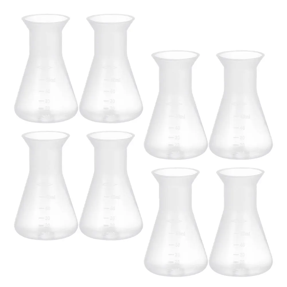 

8Pcs Conical Flask Set Plastic Erlenmeyer Flasks Science Experiment Lab Scale Flask Narrow Neck for Accurate Measurement