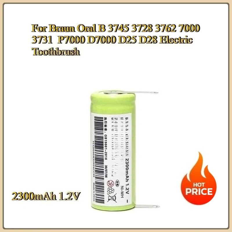 

New 2300mAh 1.2V Replacement Battery For Braun Oral B 3745 3728 3762 7000 3731 P7000 D7000 D25 D28 Electric Toothbrush