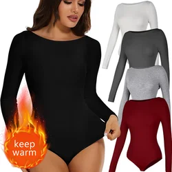 Womens Thermal Underwear Tops off-the-shoulder Shapewear Bodysuit Tummy Control Belly Compression Bottoming Shirt Jumpsuits