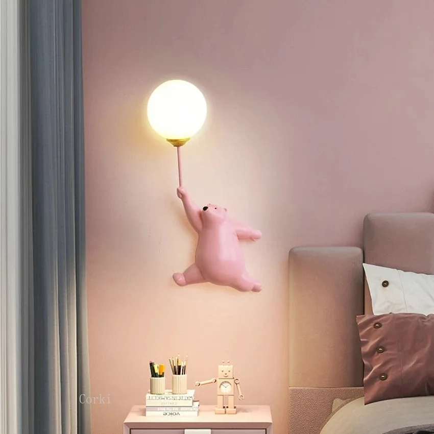 Imagem -03 - Lâmpada de Parede Urso dos Desenhos Animados para Crianças Luz de Parede de Cabeceira com Impressão 3d Iluminação Lunar Azul Branco Rosa Crianças Bebê Menina Quarto