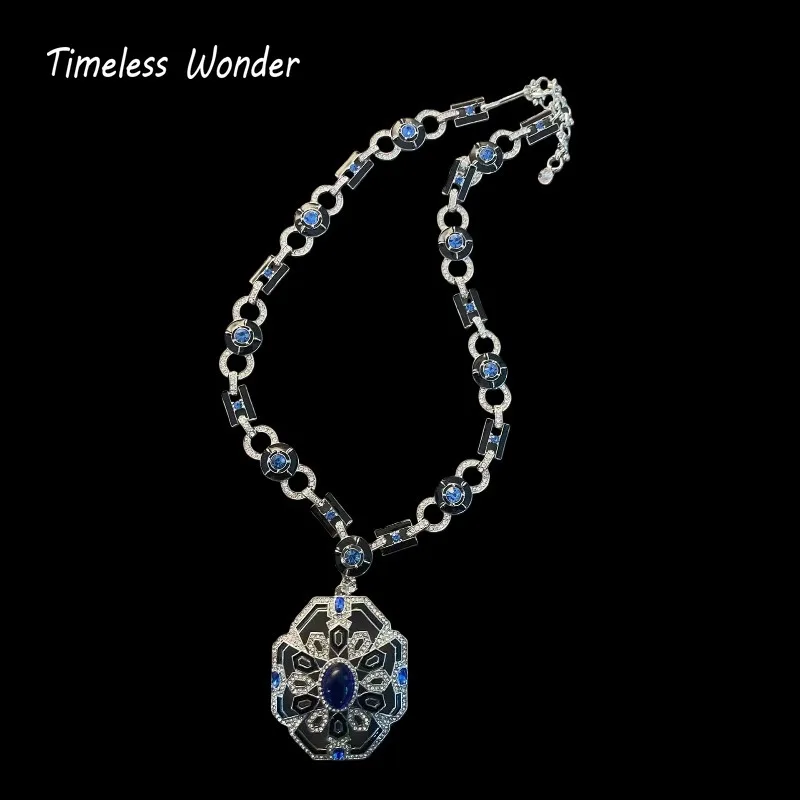 

Timeless Wonder Fancy Crystal Enamel Zircon Art Deco Necklace for Women Designer Jewelry Runway Trendy Classy Sweet Sweet 4526