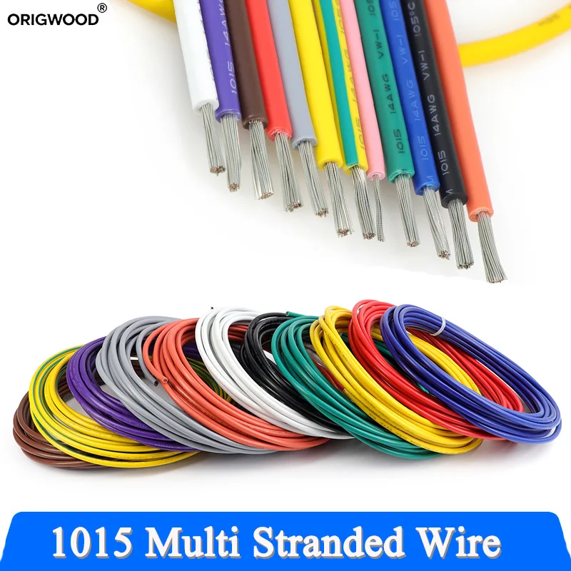 2/8/10m 1015 Multi-stranded Electric Wire 24 22 20 18 16 14 12 10 8 AWG PVC Insulated Tinned Copper Flexible Cable DIY Line 600V
