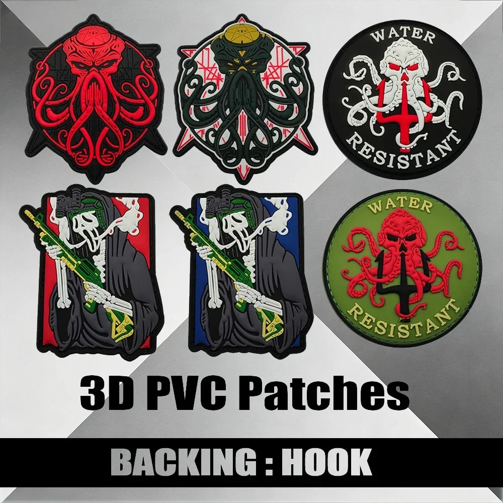 

3D-патч из ПВХ «Тризубчатый осьминог-монстр» / «Ночной демон» для куртки, тактический резиновый патч для плеча, аксессуар для самостоятельного пришивания