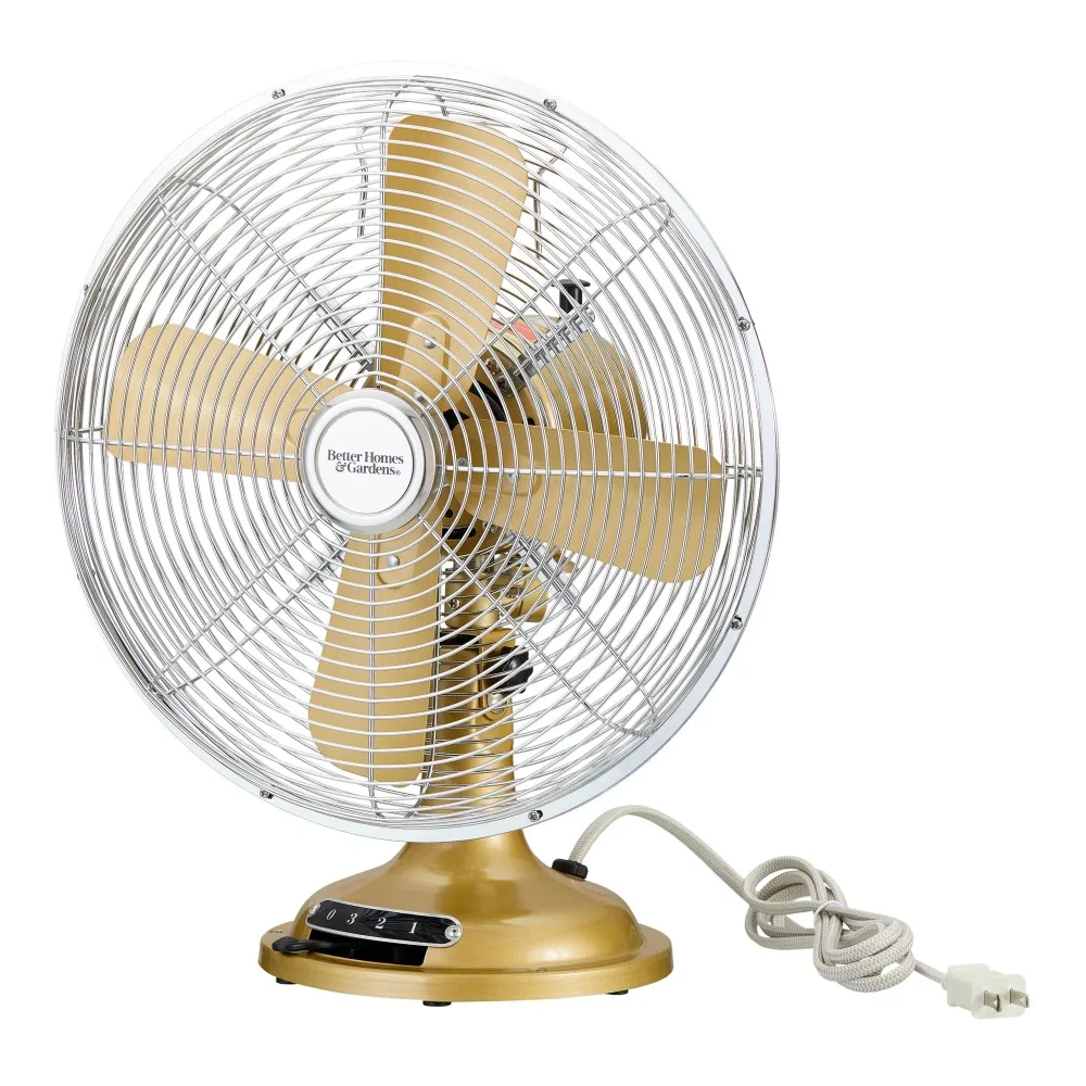 2024 New 12 Inch Retro 3-Speed Metal Tilted-Head Oscillation Table Fan Gold