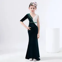 High End Sequines Stitching Mermaid Evening Gown Children's Catwalk Birthday Baptism Eid Party Girl Elegant Dress A2312